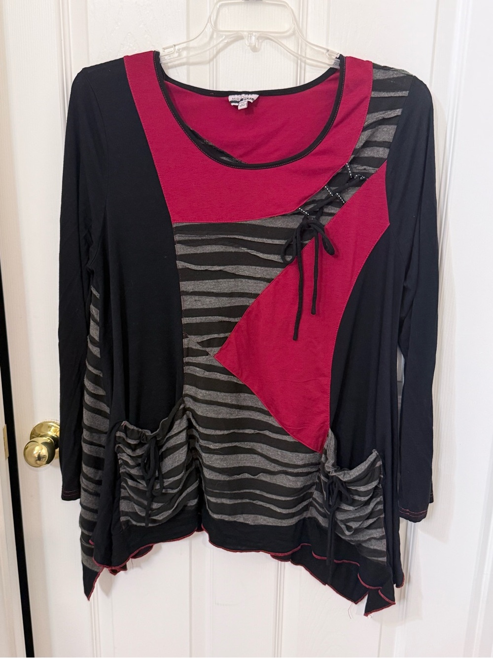 Mirror Image Black & Red Patchwork Scoop Neck Sweater Tunic